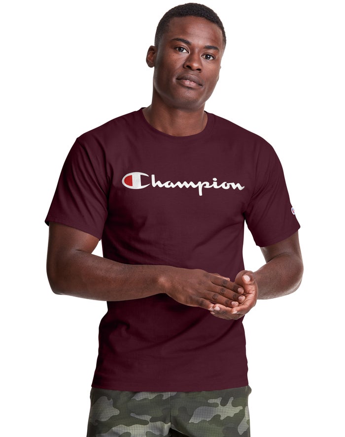 Champion Classic Jersey Script Logo T-Shirt Heren - DonkerRood - Belgie 1509HSILC